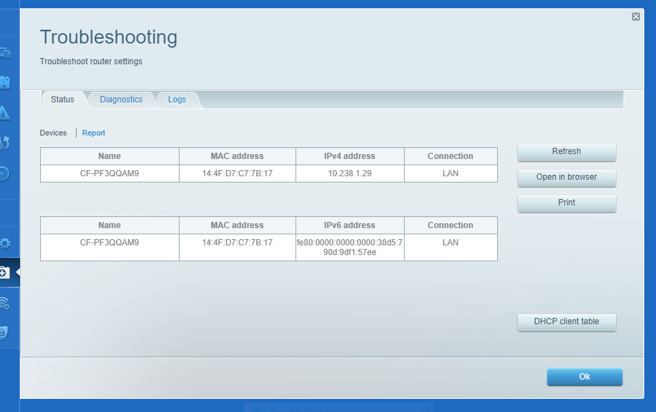 View of How do I find my Linksys router logs?